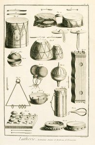 Plate II: Gamle og moderne slaginstrumenter fra Encyclopedia of Denis Diderot (1713-84) og Jean le Rond d